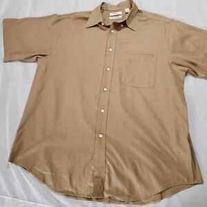 Turnbury Tan Brown Plaid Short Sleeve Button Down Dress Shirt